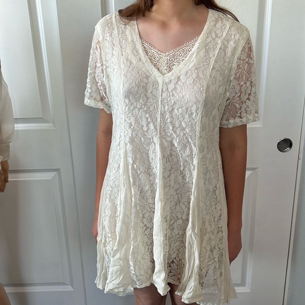 Vtg 90s lace overlay Victorian mini dress Bridgerton M L coquette